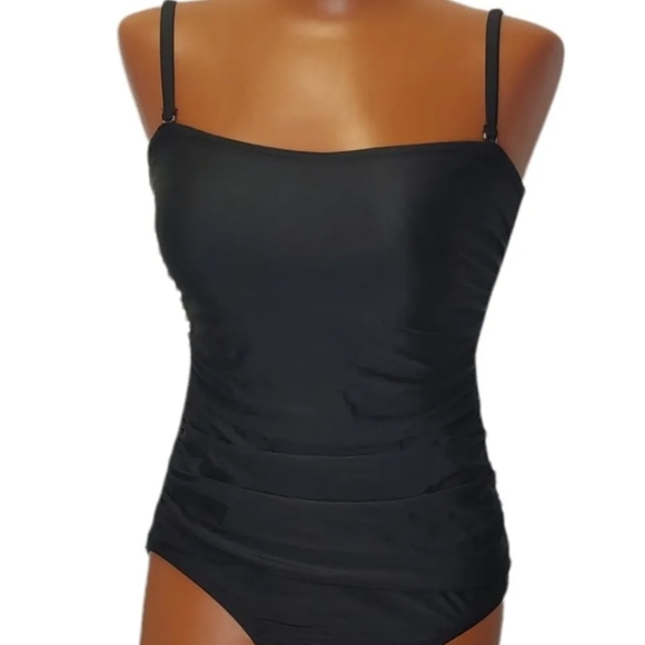 DKNY One Pc Swimsuit Woman Med Black Slimming Strapless Tummy Control New - Picture 4 of 8